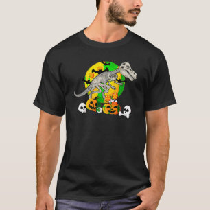Skeleton Dino T Rex Pumpkin Funny Halloween Boys K T-Shirt