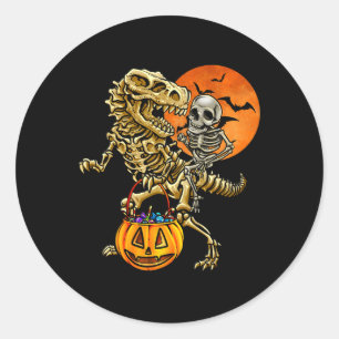 Skeleton Dinosaur Halloween Pumpkin For Boys Kids Classic Round Sticker