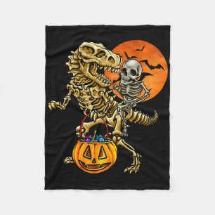 Skeleton Dinosaur Halloween Pumpkin For Boys Kids Fleece Blanket