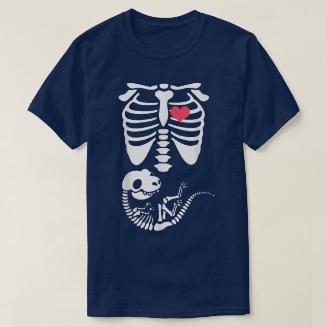 Skeleton Dinosaur Heart Pregnant XRay Funny Hallow T-Shirt (Design Front)