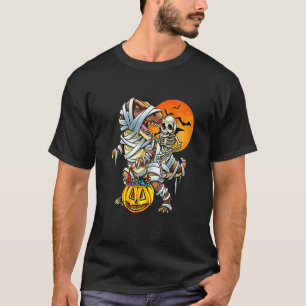 Skeleton Dinosaur rex Boys Halloween Mummy  Pumpki T-Shirt