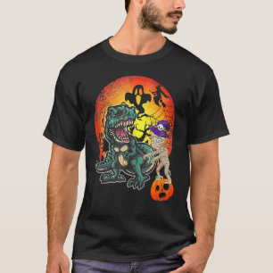 Skeleton Dinosaur rex Boys Halloween Mummy Pumpki T-Shirt