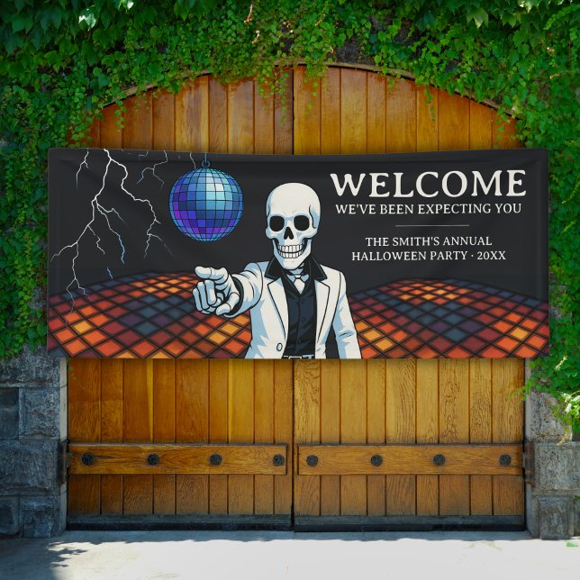 Skeleton Disco Halloween Party Welcome Vinyl Banner (Skeleton Disco Halloween Party Welcome Vinyl Banner)
