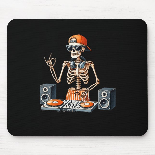 Skeleton Dj Halloween Costume Turntable Music Funn Mouse Pad (Front)