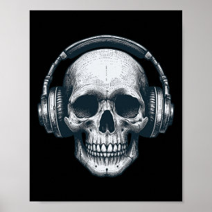 Skeleton Dj Headphones Spooky Skull Musician Hallo Poster