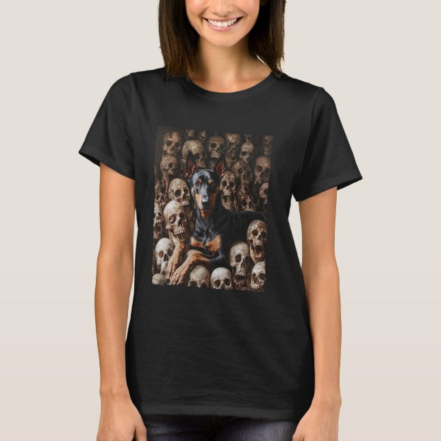 Skeleton Doberman Pinscher Black T-Shirt (Front)
