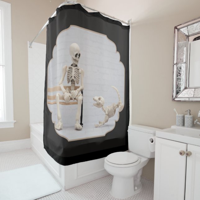 Skeleton Dog and Owner Shower Curtain (In Situ)