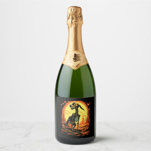 Skeleton Dog Halloween Art Sparkling Wine Label