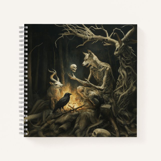Skeleton Dog Moon Occult Dark Witchy AI Art Notebook (Front)