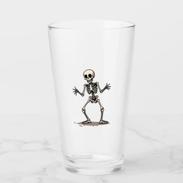 Skeleton Doing the Dab � Funny Halloween Dance Shi Glass (Front)