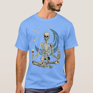 Skeleton Doing Yoga And Drinking Coffee Funny Medi T-Shirt