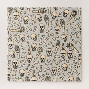 Skeleton Doodles: Vintage Textile Pattern. Jigsaw Puzzle