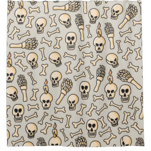 Skeleton Doodles: Vintage Textile Pattern. Shower Curtain