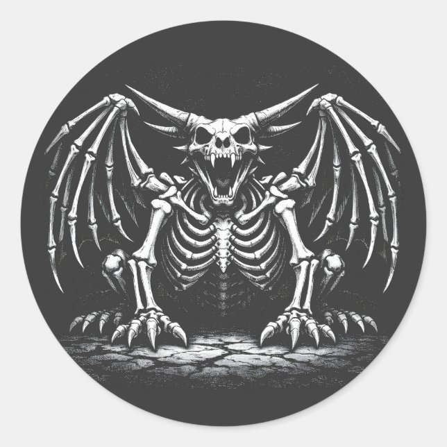 Skeleton Dragon by BurnsInHell Classic Round Sticker (Front)