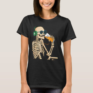 Skeleton Drinking Beer And Wearing Headphone And A T-Shirt