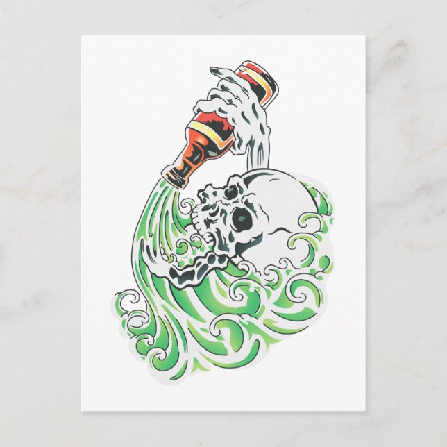 Skeleton Drinking Beer Postcard (Front)