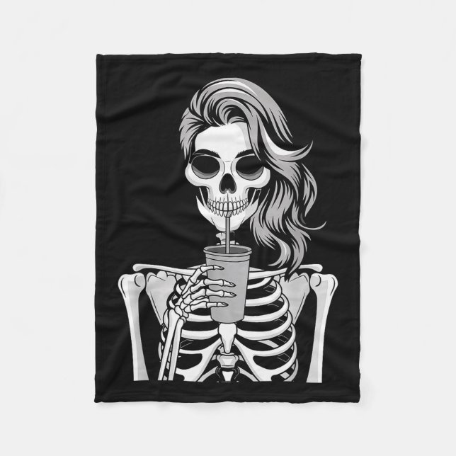 Skeleton Drinking Beverage Monochrome Gothic Hallo Fleece Blanket (Front)