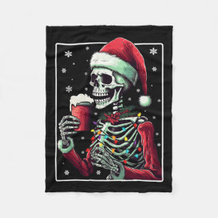 Skeleton Drinking Cocoa - Funny Hot Chocolate Xmas Fleece Blanket