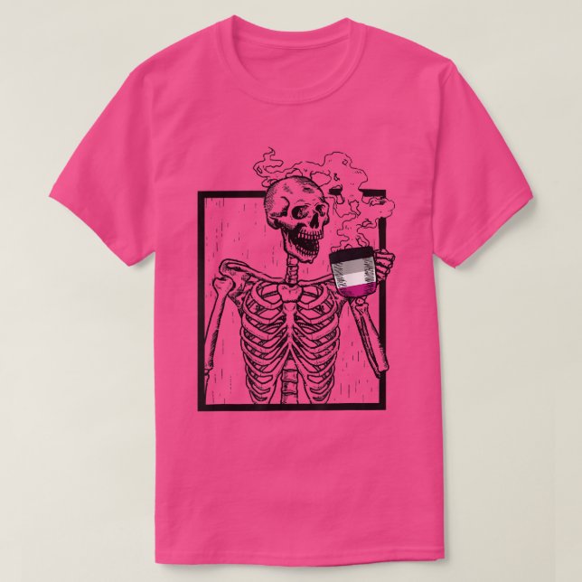 Skeleton Drinking Coffee Aseual LGBTQ Pride  T-Shirt (Design Front)