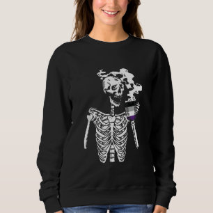 Skeleton Drinking Coffee Asexual Pride Skull Lgbt Sweatshirt