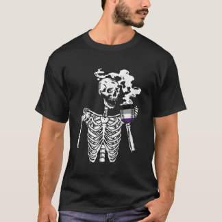 Skeleton Drinking Coffee Asexual Pride Skull LGBTQ T-Shirt