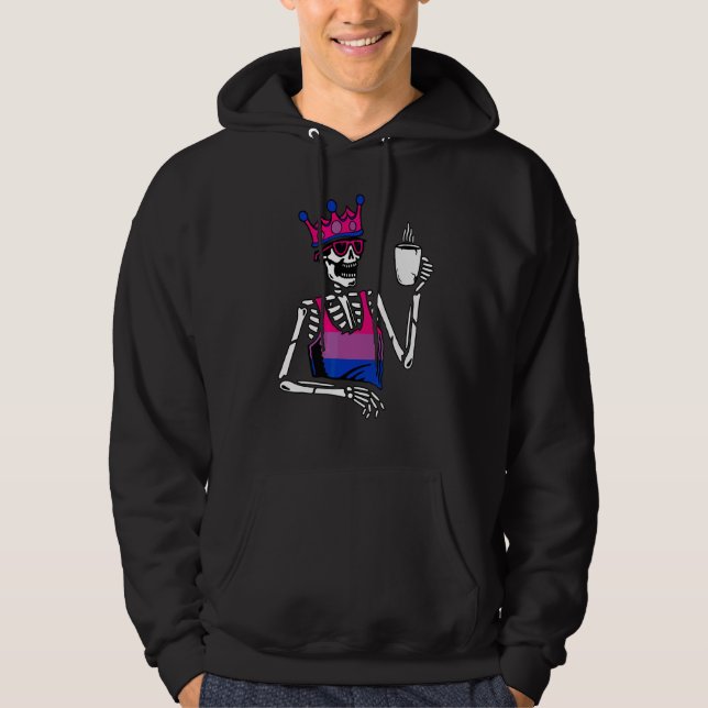 Skeleton Drinking Coffee Bisexual Flag Bisexuality Hoodie (Front)