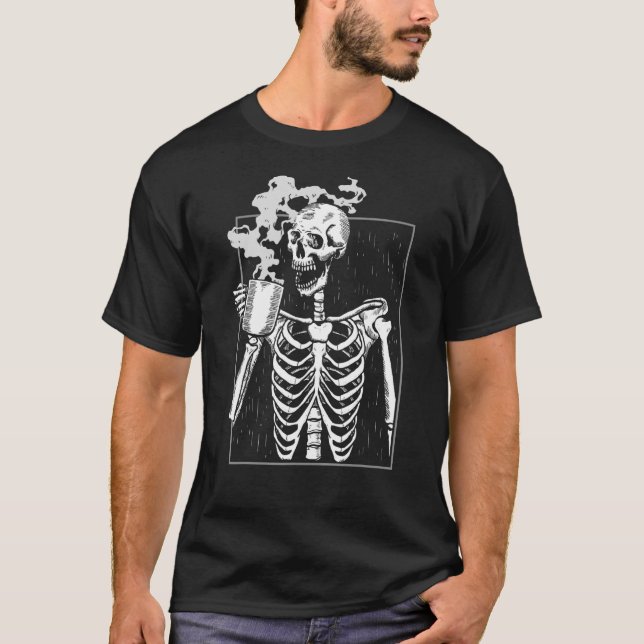 Skeleton Drinking Coffee Caffeine Coffee Brewer T-Shirt (Front)