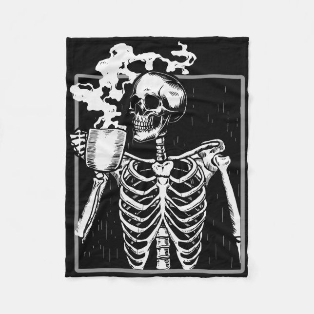 Skeleton Drinking Coffee Fun Skull Men Women Hallo Fleece Blanket (Front)