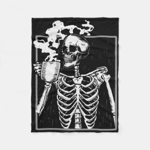 Skeleton Drinking Coffee Fun Skull Men Women Hallo Fleece Blanket