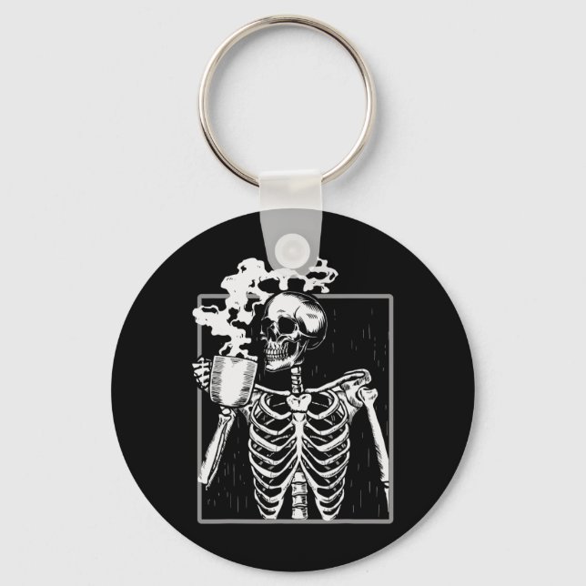 Skeleton Drinking Coffee Fun Skull Men Women Hallo Key Ring (Front)