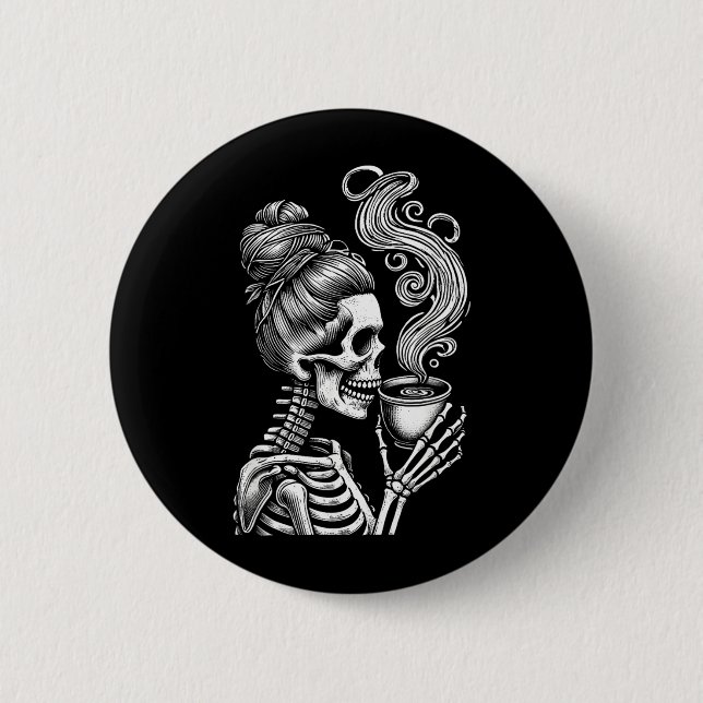 Skeleton Drinking Coffee Funny Halloween Costume 6 Cm Round Badge (Front)