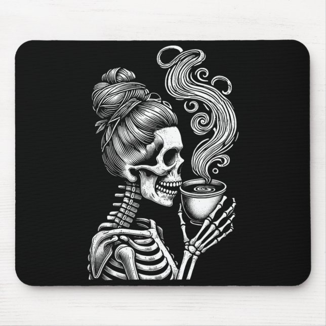 Skeleton Drinking Coffee Funny Halloween Costume Mouse Pad (Front)