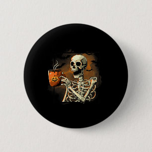 Skeleton Drinking Coffee Funny Skull Halloween Cos 6 Cm Round Badge