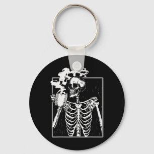Skeleton Drinking Coffee Funny Skull Men Women Hal Key Ring