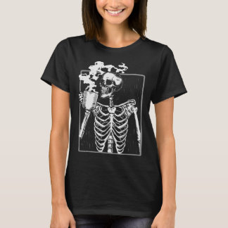 Skeleton Drinking Coffee Funny Skull Men Women Hal T-Shirt