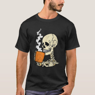Skeleton Drinking Coffee Halloween Bones Skull Men T-Shirt