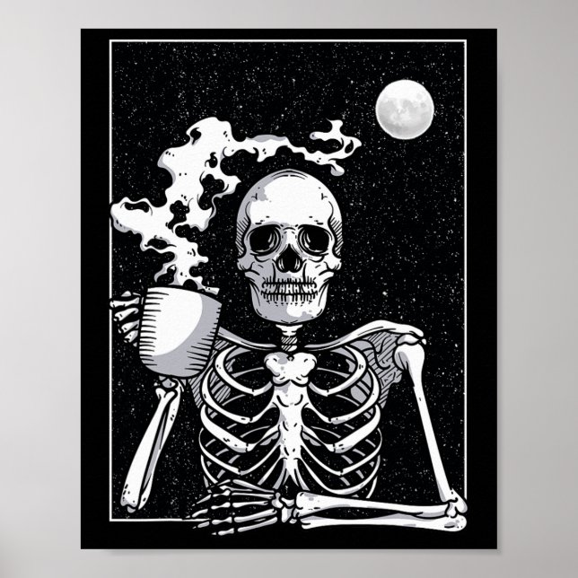 Skeleton Drinking Coffee Halloween Costume  Poster (Front)