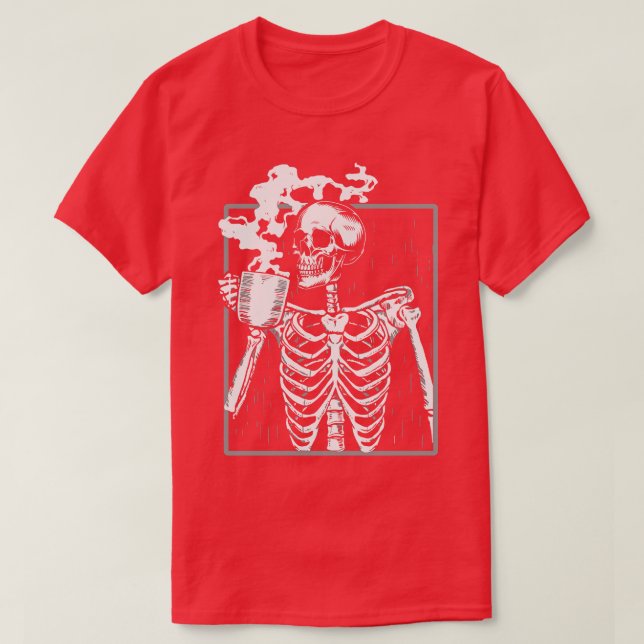 Skeleton Drinking Coffee Halloween Gift for Coffee T-Shirt (Design Front)