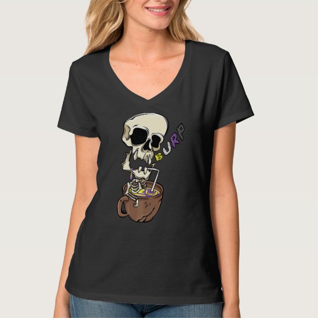Skeleton Drinking Coffee Lgbt Nonbinary Pride T-Shirt (Front)