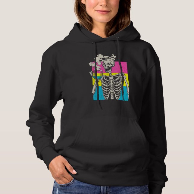 Skeleton Drinking Coffee LGBT Q Pansexual Pride Pa Hoodie (Front)