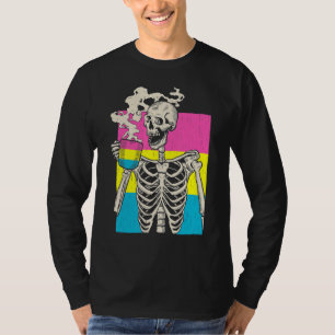 Skeleton Drinking Coffee Lgbt Q Pansexual Pride Pa T-Shirt