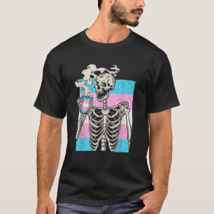 Skeleton Drinking Coffee LGBT Q Transgender Pride T-Shirt