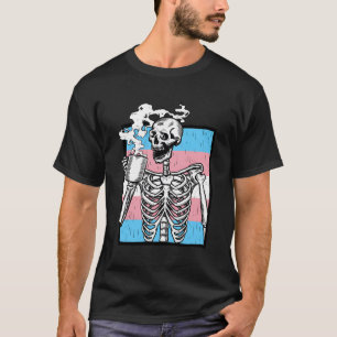 Skeleton Drinking Coffee Lgbt-Q Transgender Pride  T-Shirt