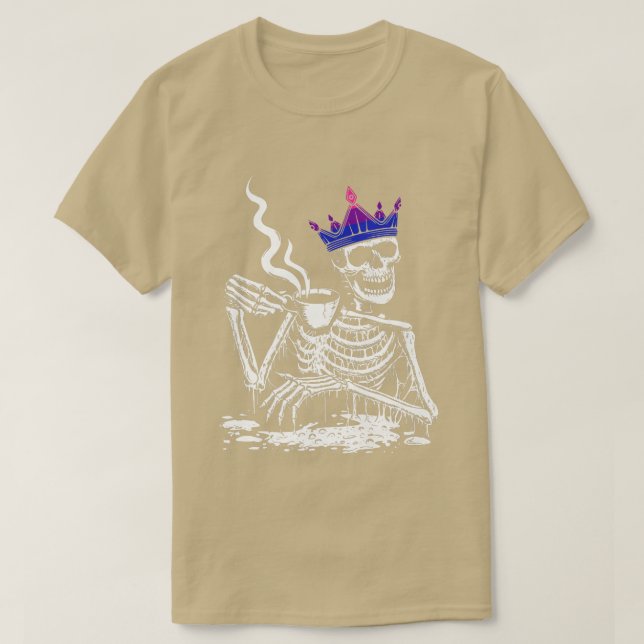 Skeleton Drinking Coffee LGBTQ Cool Biseual Pride  T-Shirt (Design Front)