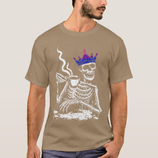 Skeleton Drinking Coffee LGBTQ Cool Biseual Pride T-Shirt
