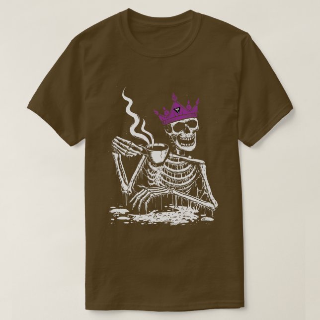 Skeleton Drinking Coffee LGBTQ Lesbian Pride Flag  T-Shirt (Design Front)