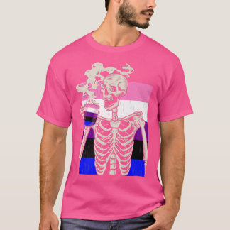 Skeleton Drinking Coffee LGBTQ Retro Genderfluid P T-Shirt
