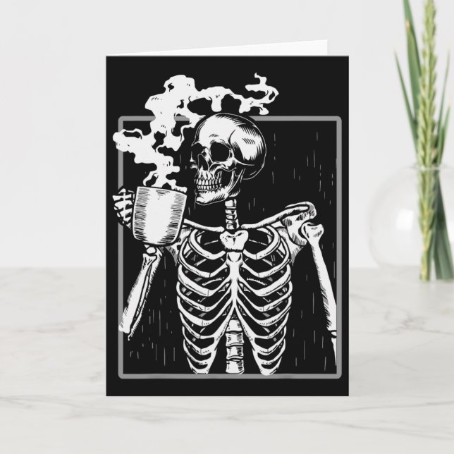 Skeleton Drinking Coffee Lover Funny Halloween Sku Card (Front)