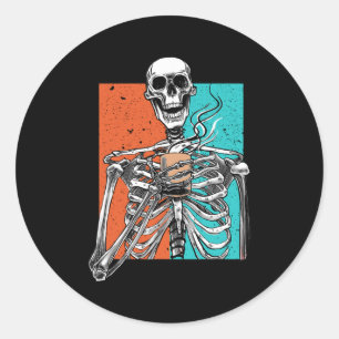 Skeleton Drinking Coffee Lover Funny Halloween Sku Classic Round Sticker