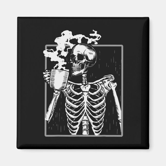 Skeleton Drinking Coffee Lover Funny Halloween Sku Magnet (Front)